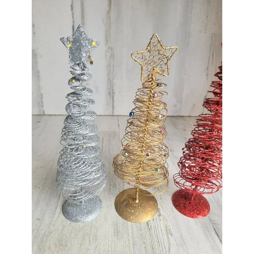 Glitter metal red‎ silver tree xmas figure decor star